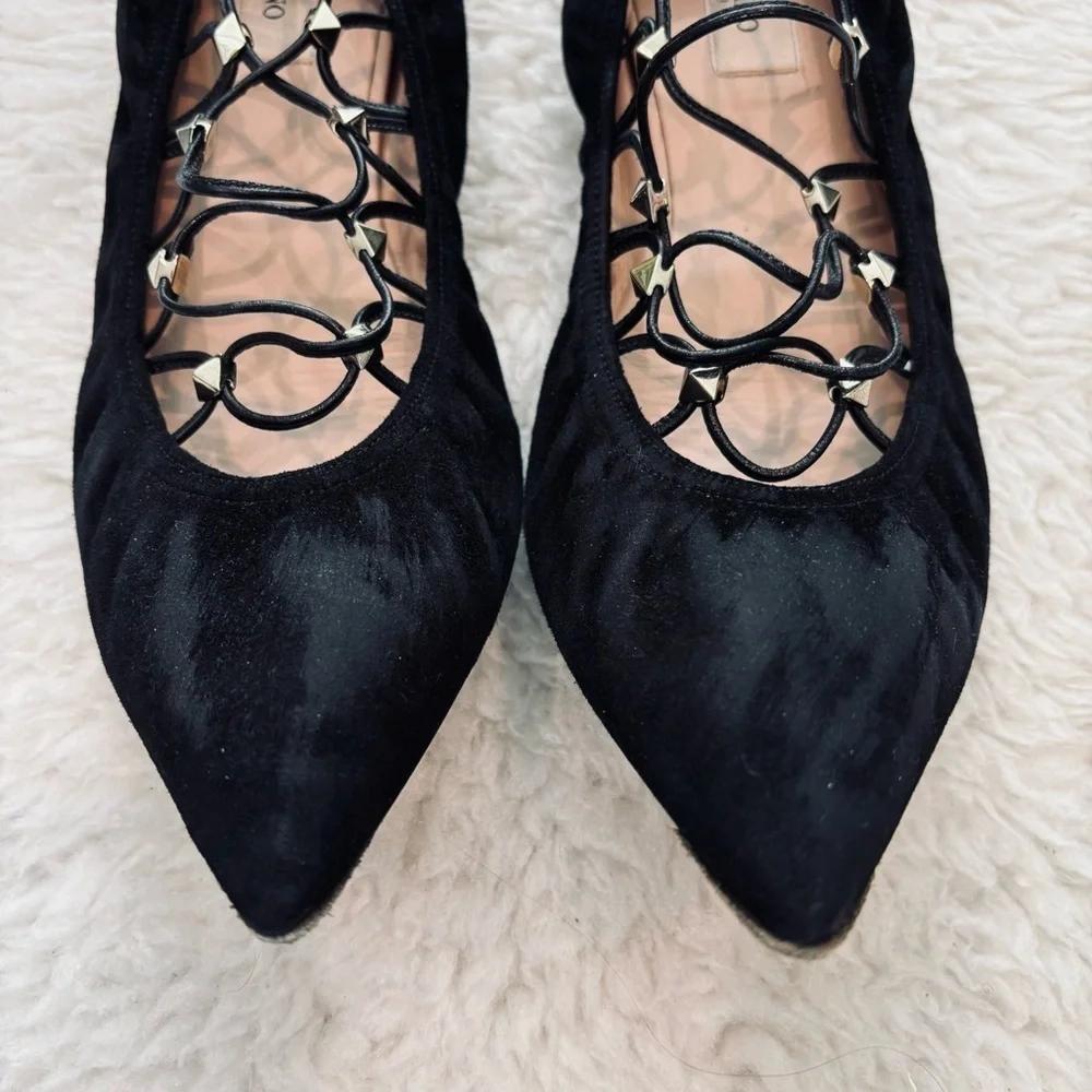 Garavani Valentino Strappy Black Suede Leather Lace-Up Flats size EU 40 US 8